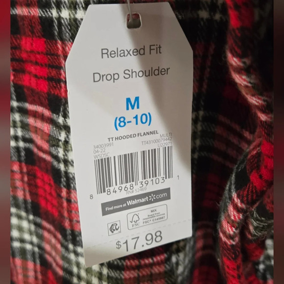 Nwt time & Tru red long sleeve button down flannel with hood - Picture 4 of 4